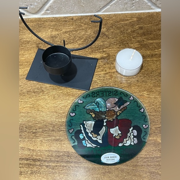 Vintage Round Stained Glass hand painted candle stand - Picture 4 of 8